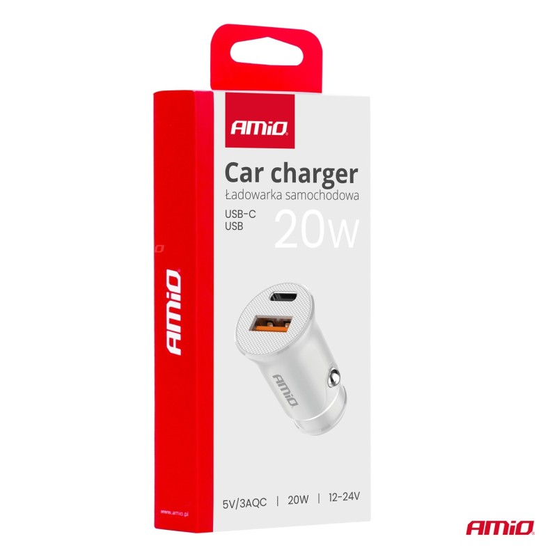 Auto punjač USB-A + USB-C 20W 12/24V (PD+QC)