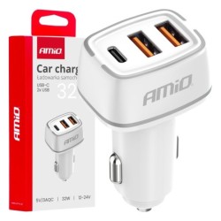 Auto punjač 2x USB-A + USB-C 32W 12/24V (PD+QC)
