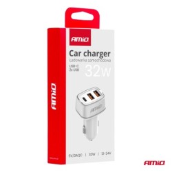 Auto punjač 2x USB-A + USB-C 32W 12/24V (PD+QC)