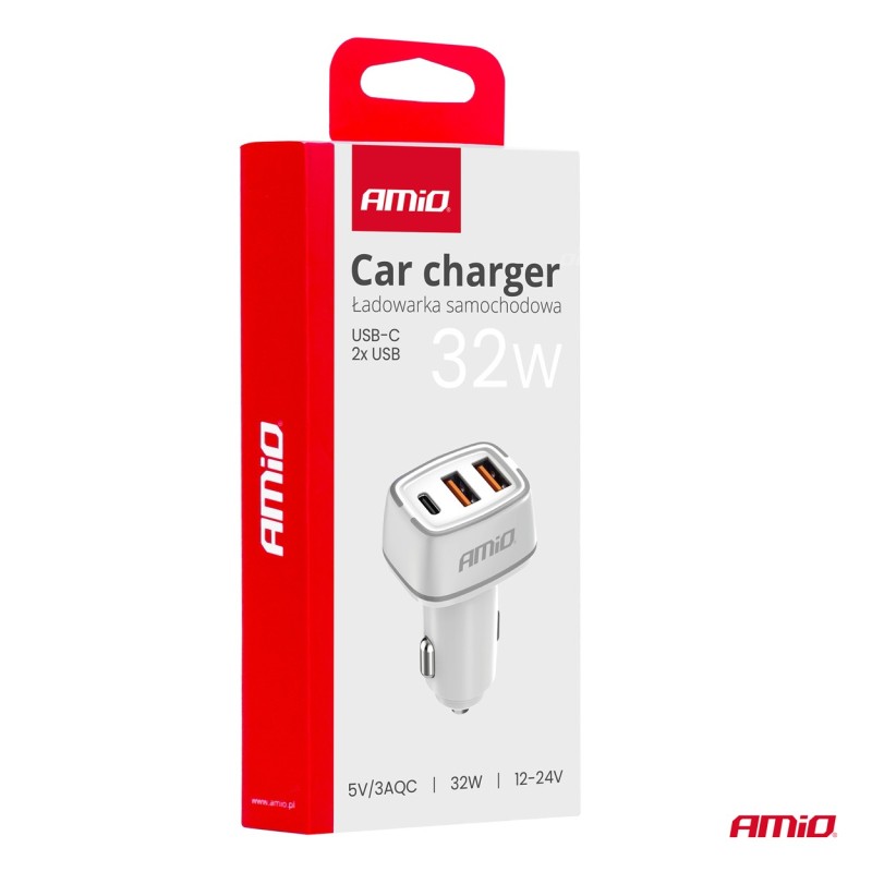 Auto punjač 2x USB-A + USB-C 32W 12/24V (PD+QC)