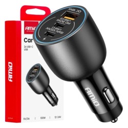 Auto punjač 2x USB C + USB A 12/24V 100W (PD+QC)