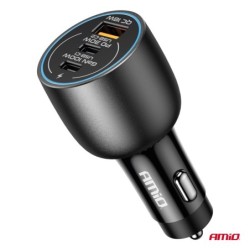 Auto punjač 2x USB C + USB A 12/24V 100W (PD+QC)