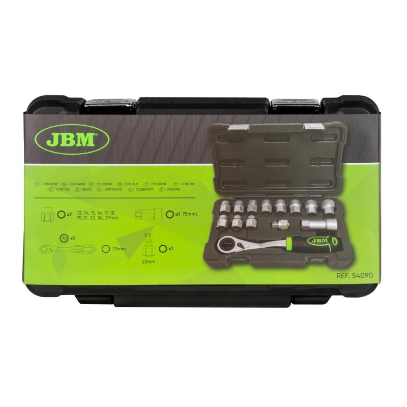 JBM profi set od 14 kom prolaznih ("Go-Through") nasadnih ključeva s račnom 1/2"